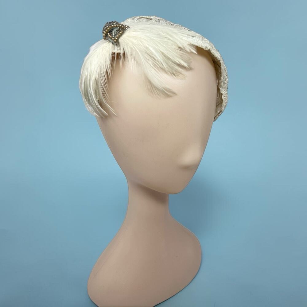 Vintage Urbi et Orbi Hand Beaded Ivory Feather Cocktail Hat Bridal Fascinator